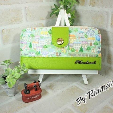 YUKIEMON　コロコロタウン&フェイクレザー　長財布 （ライトグリーン）No２
